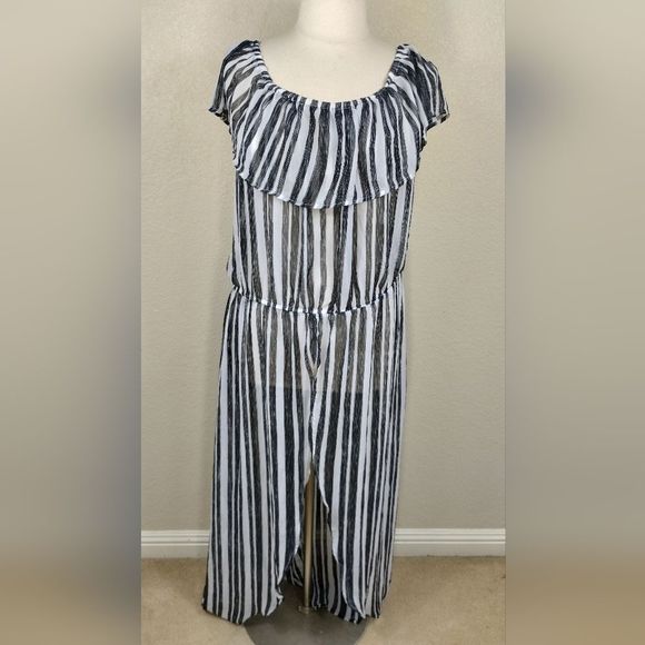 Miss Lili Sheer Cover Up Slit Front Waist Down Dress - Picture 1 of 9